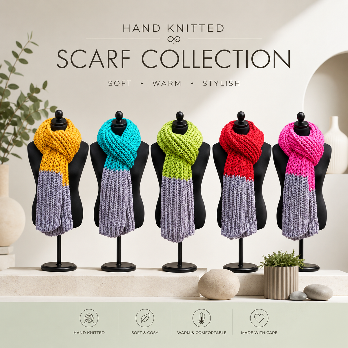 HAND KNITTED CHUNKY RIB SCARVES