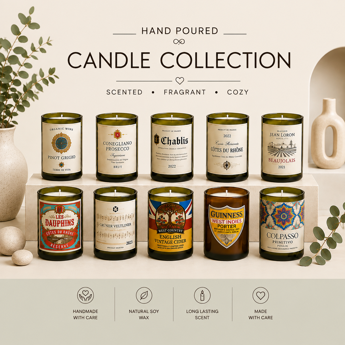 HAND POURED SOY WAX BOTTLE CANDLES