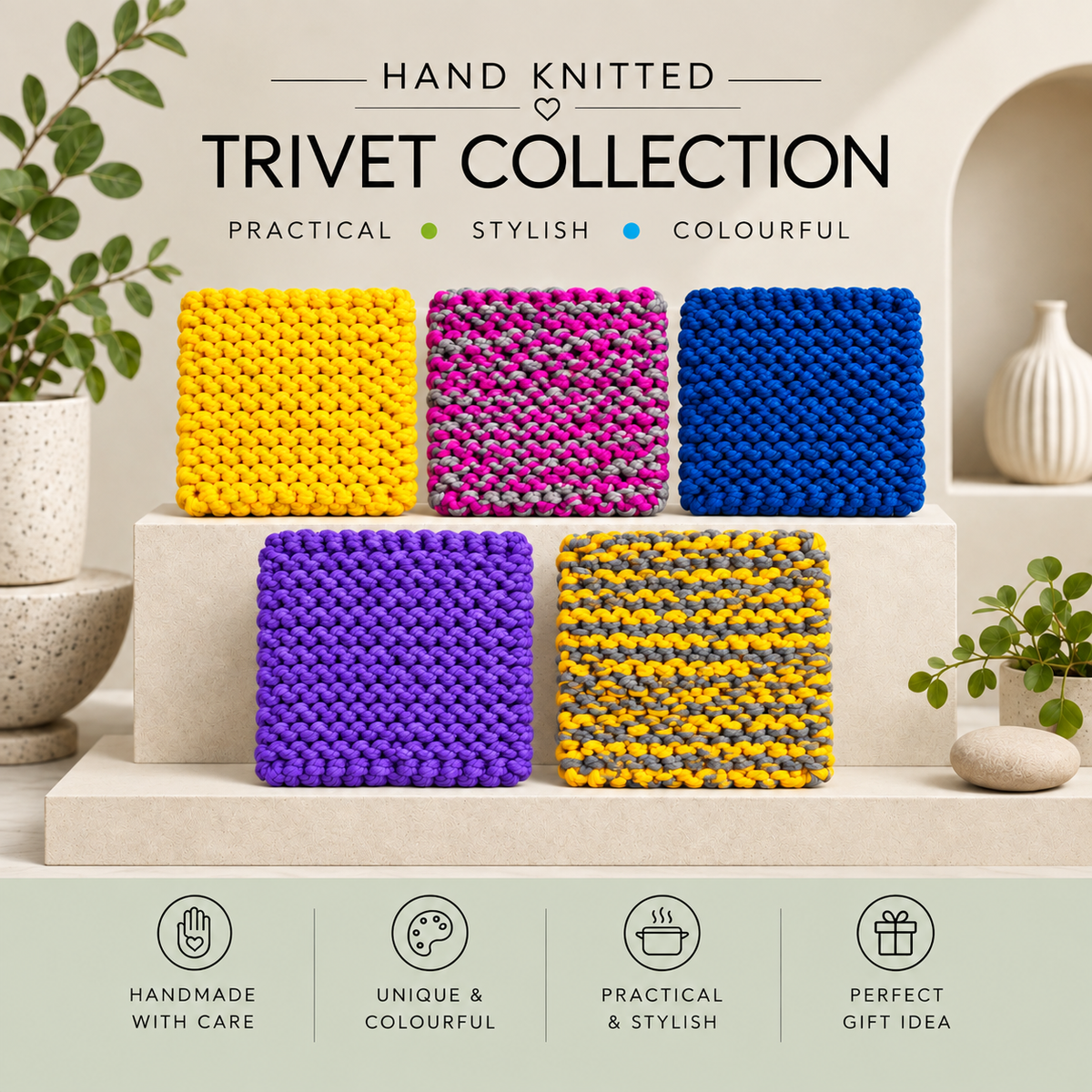 HAND KNITTED TRIVETS/POT STANDS