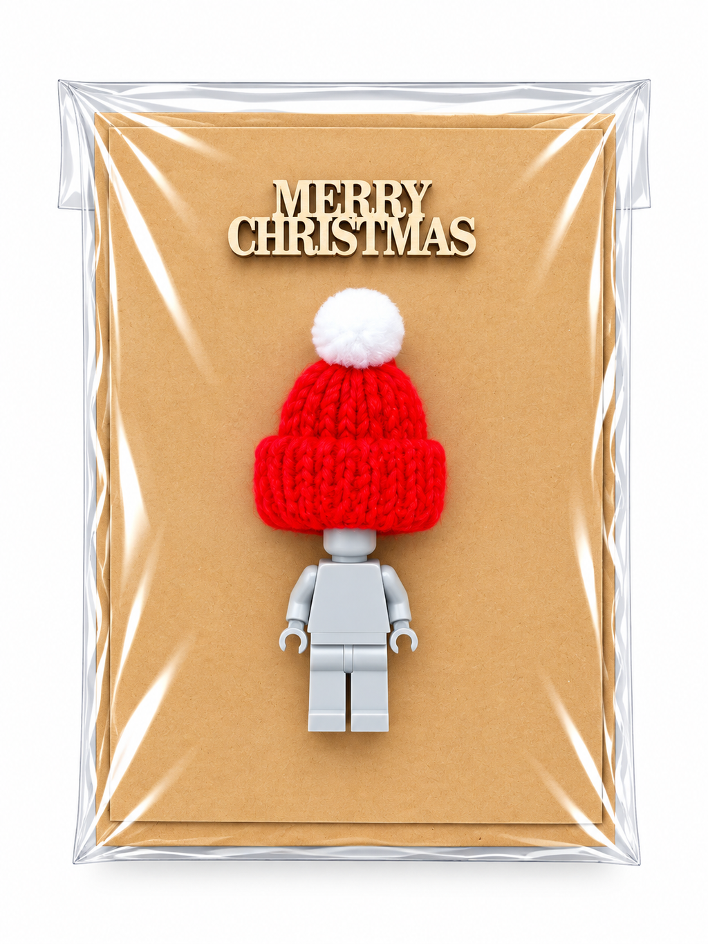 LIGHT GREY BRICK MAN SANTA CHRISTMAS CARD