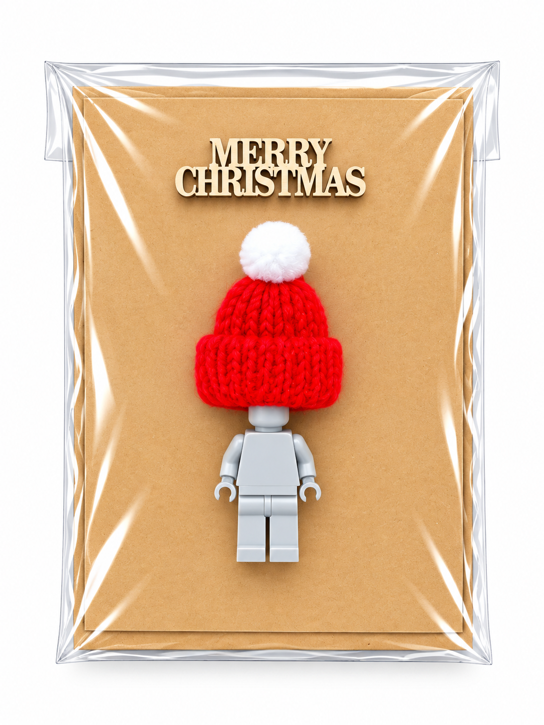 LIGHT GREY BRICK MAN SANTA CHRISTMAS CARD