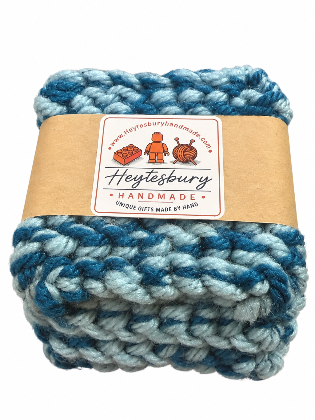 BLUE/GREY HAND KNITTED COASTER SET