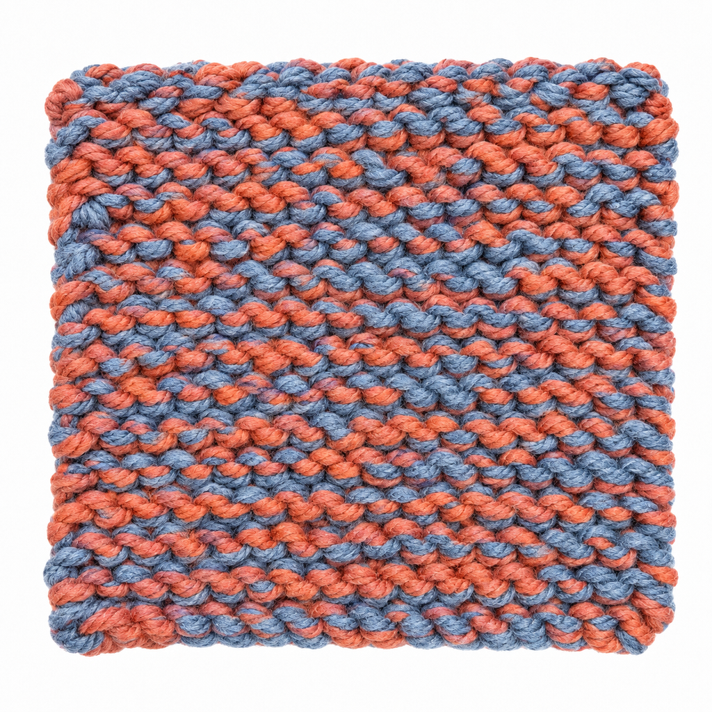RUST & BLUE HAND KNITTED TRIVET/POT STAND