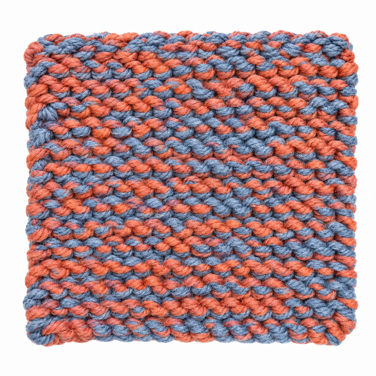 RUST & BLUE HAND KNITTED TRIVET/POT STAND