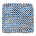 LIGHT BLUE & GREY HAND KNITTED TRIVET/POT STAND