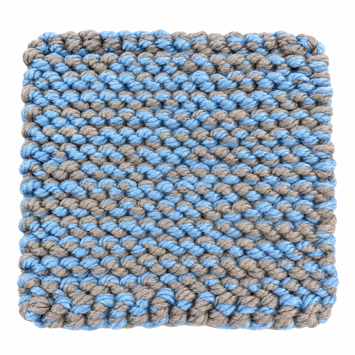 LIGHT BLUE & GREY HAND KNITTED TRIVET/POT STAND