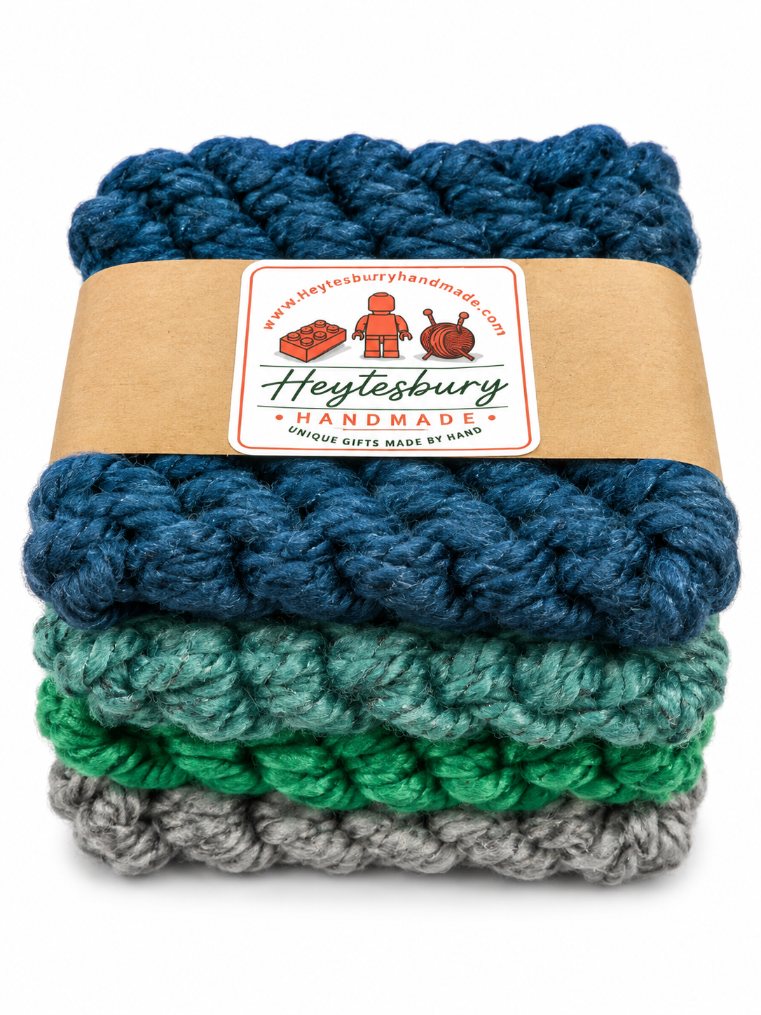 MUlTICOLOURED HAND KNITTED COASTER SET