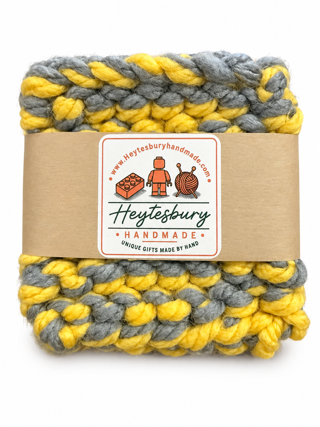 YELLOW & GREY HAND KNITTED COASTER SET