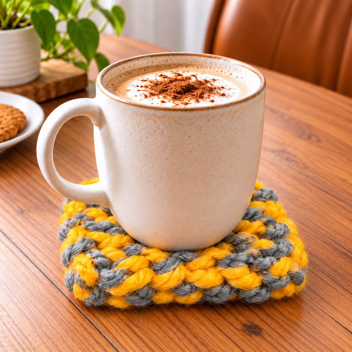 MUSTARD & GREY HAND KNITTED COASTER SET