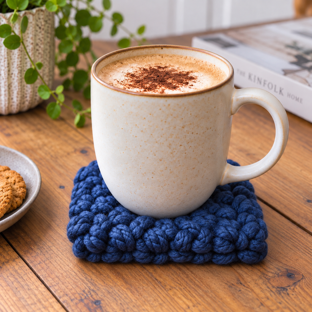 NAVY BLUE HAND KNITTED COASTER SET