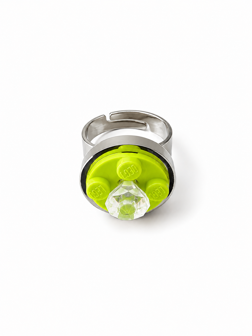 LIME GREEN & CLEAR ADJUSTABLE BRICK RING