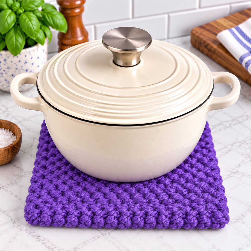 LIGHT PURPLE HAND KNITTED TRIVET/POT STAND