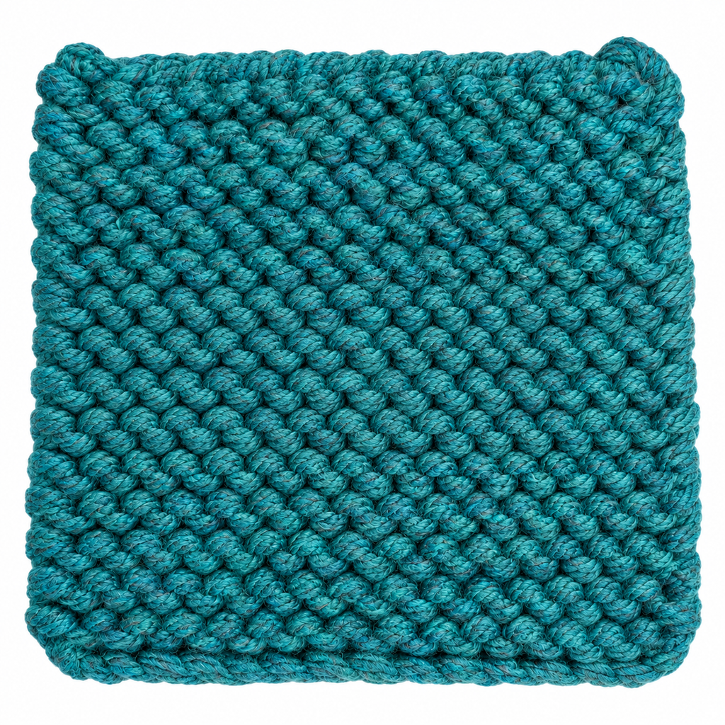 PEACOCK GREEN HAND KNITTED TRIVET/POT STAND