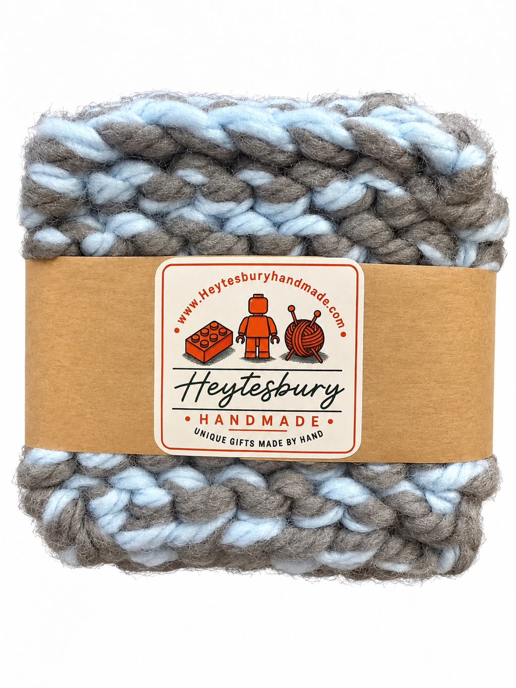 PALE BLUE & GREY HAND KNITTED COASTER SET