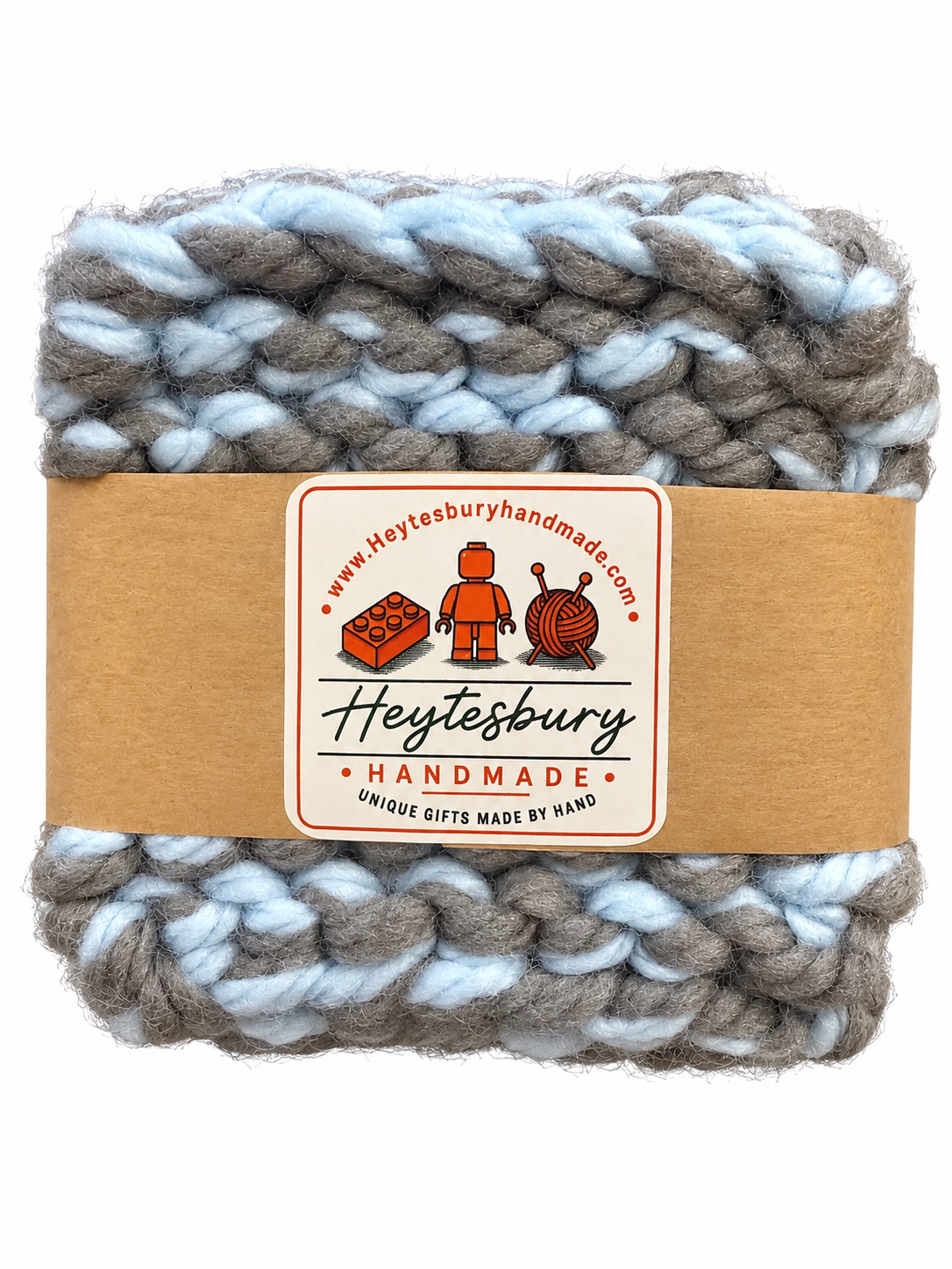 PALE BLUE & GREY HAND KNITTED COASTER SET