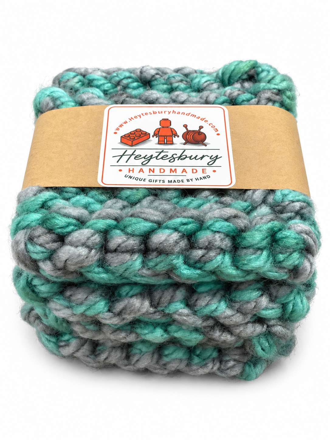 TURQUOISE & GREY HAND KNITTED COASTER SET