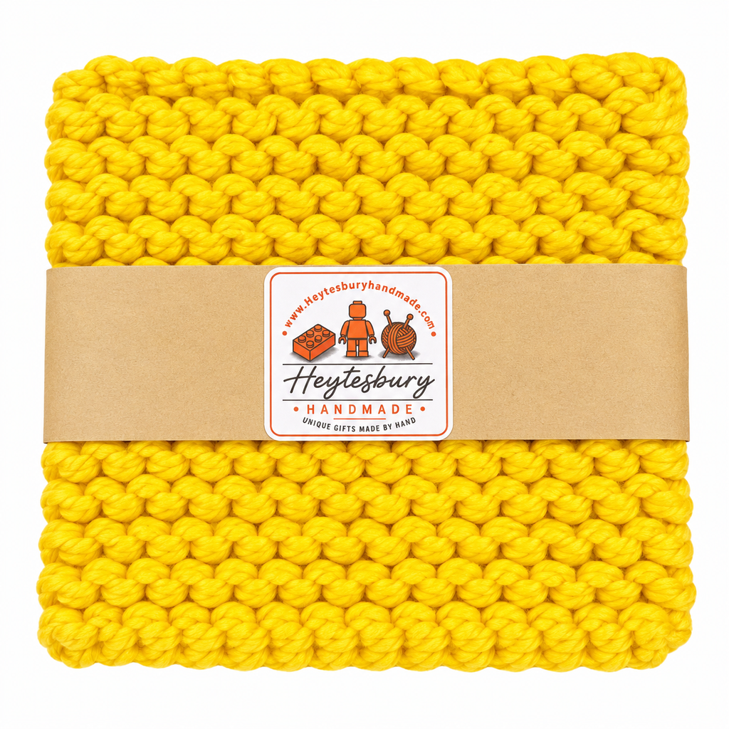 YELLOW HAND KNITTED TRIVET/POT STAND