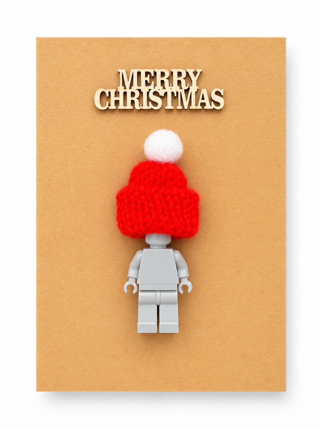 LIGHT GREY BRICK MAN SANTA CHRISTMAS CARD