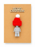 LIGHT GREY BRICK MAN SANTA CHRISTMAS CARD