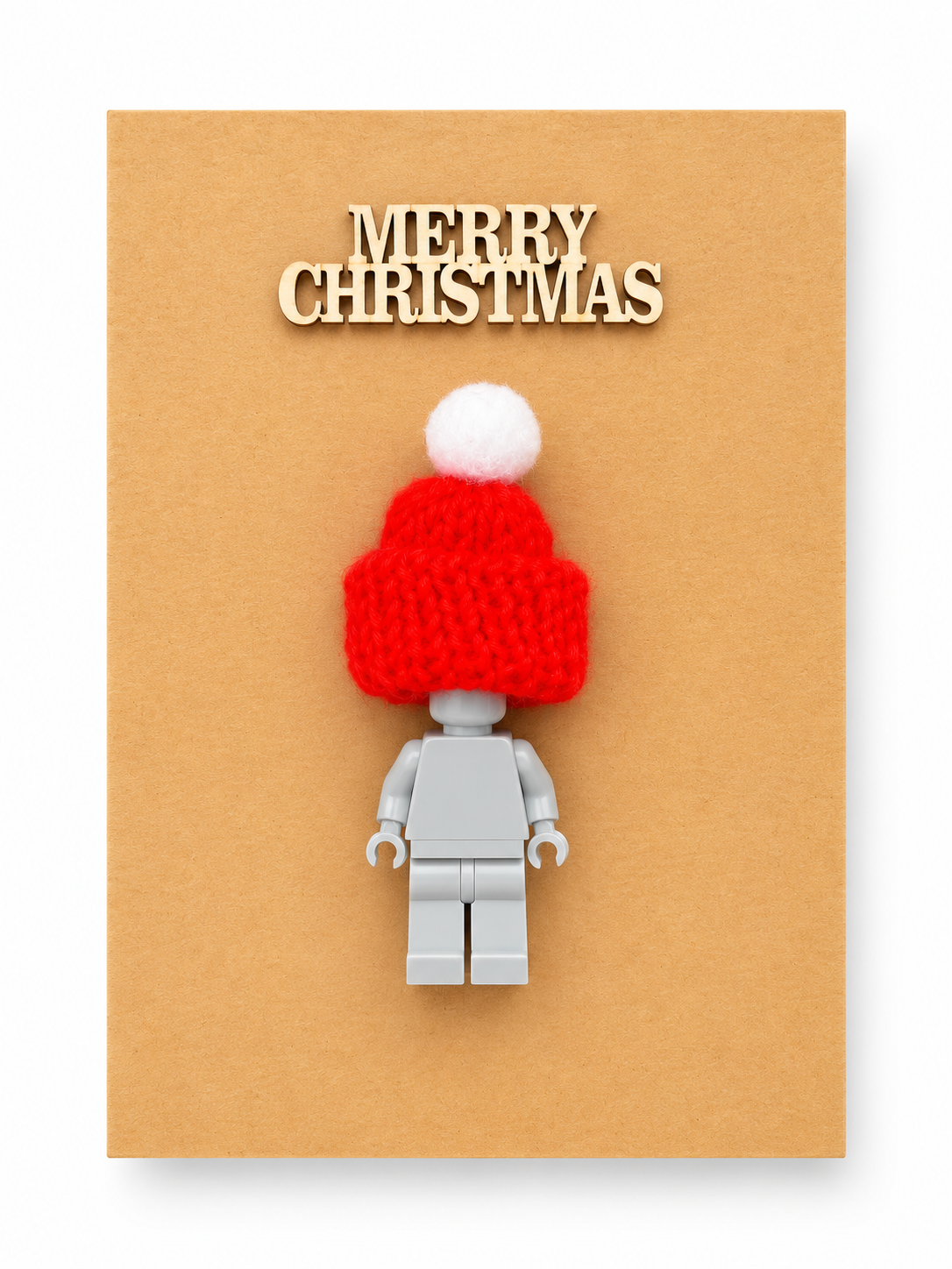 LIGHT GREY BRICK MAN SANTA CHRISTMAS CARD