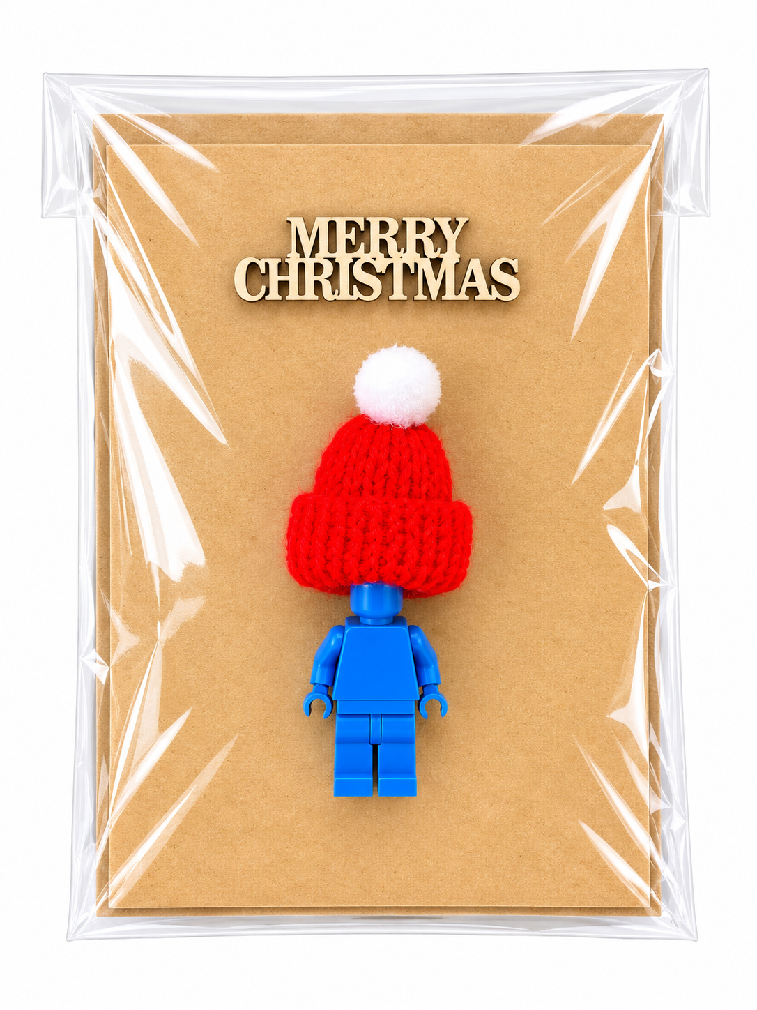 BLUE BRICK MAN SANTA CHRISTMAS CARD