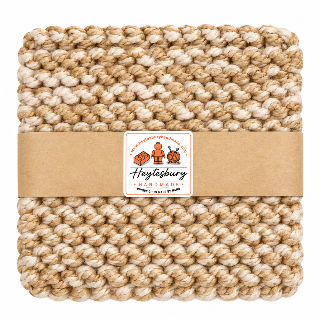 TAN & BEIGE HAND KNITTED TRIVET/POT STAND