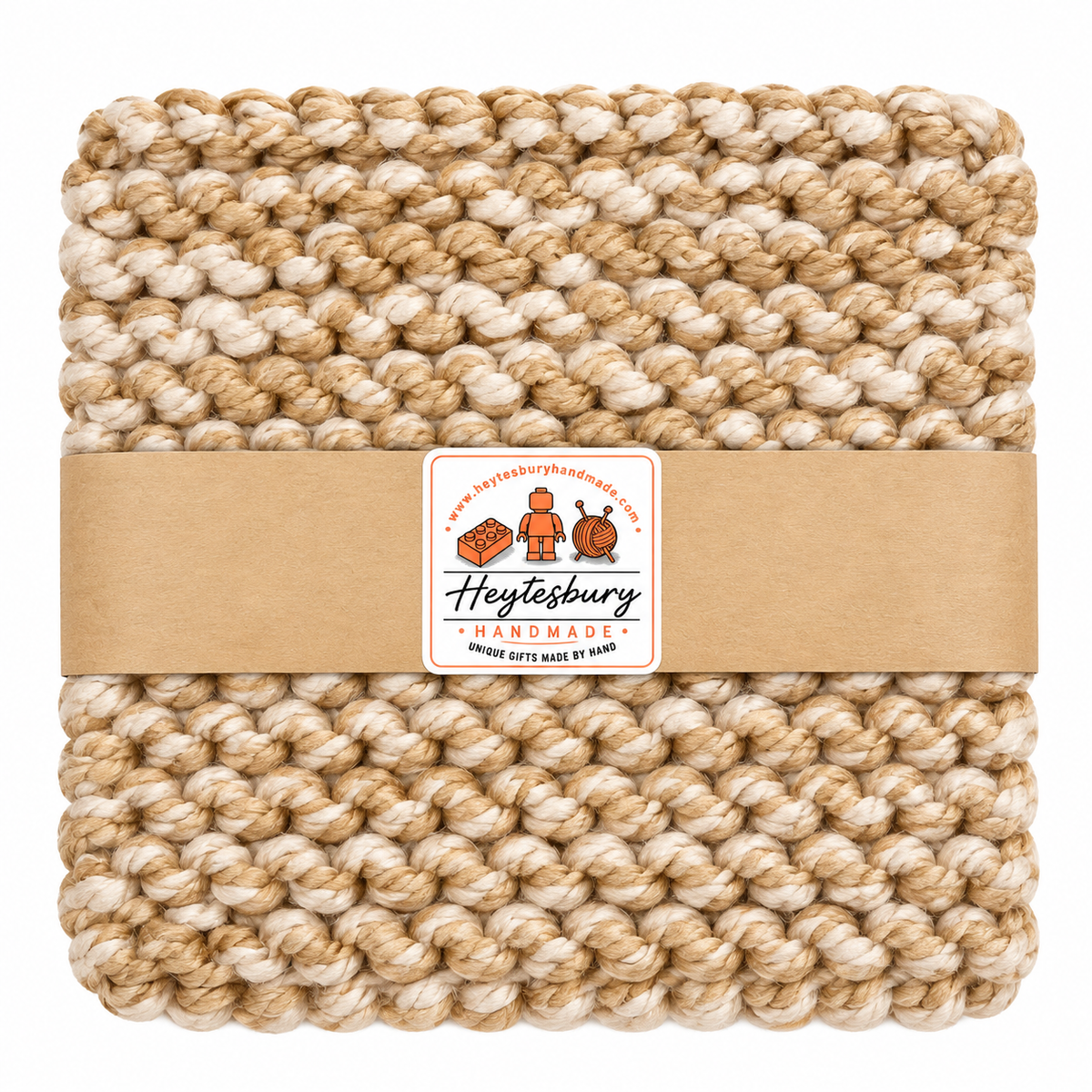 TAN & BEIGE HAND KNITTED TRIVET/POT STAND