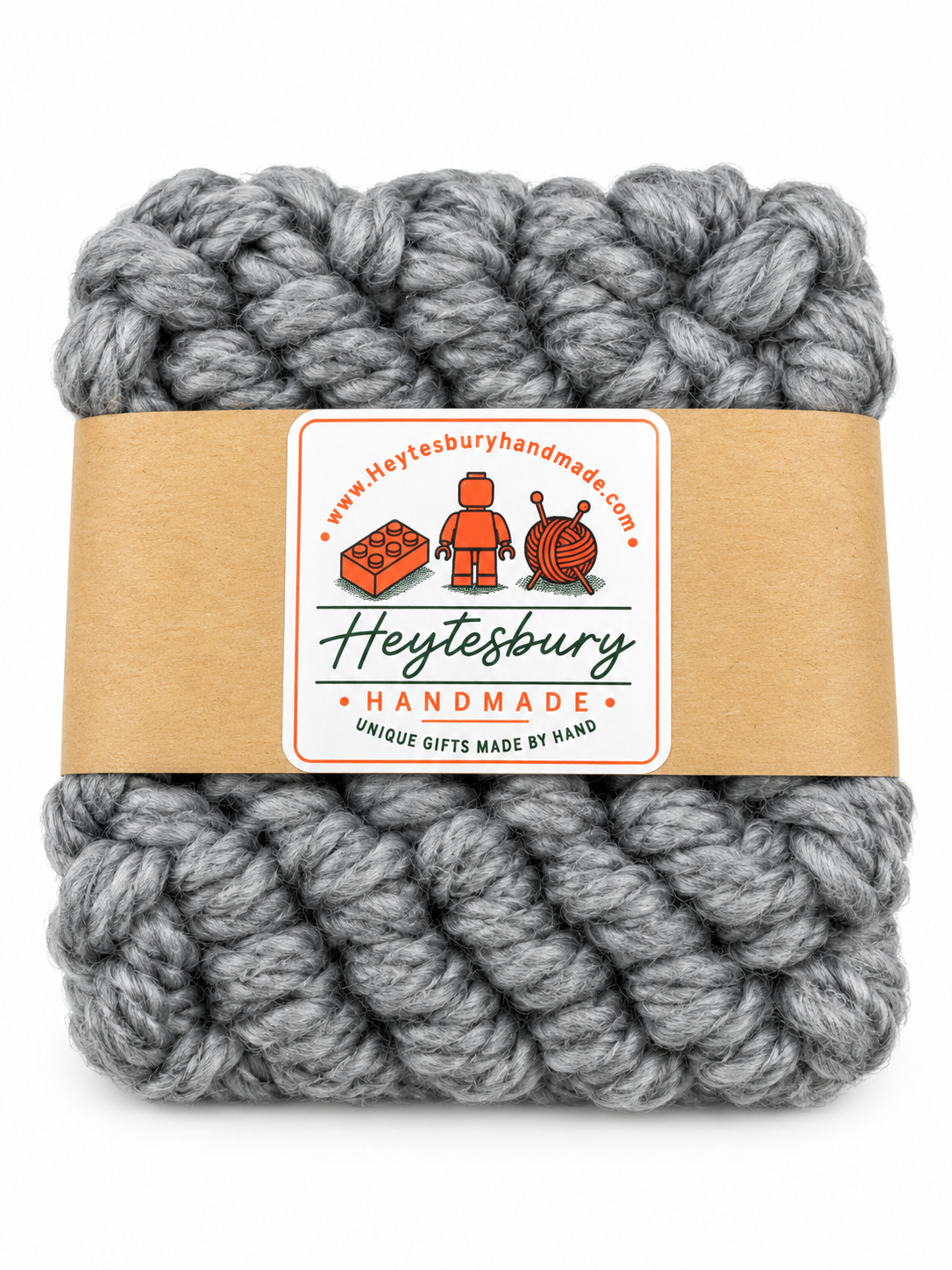 GREY HAND KNITTED COASTER SET