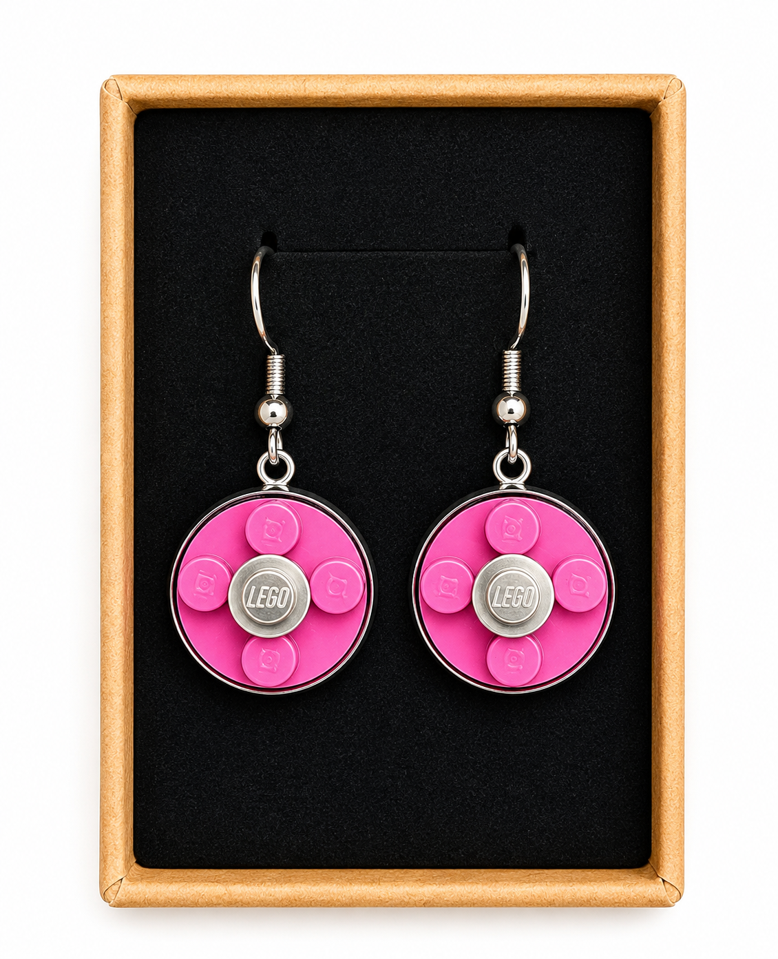 PINK & SILVER BRICK EARRINGS
