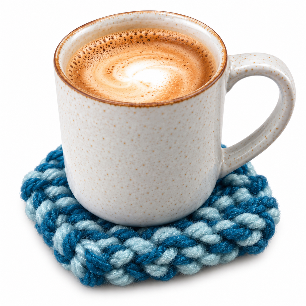 BLUE/GREY HAND KNITTED COASTER SET