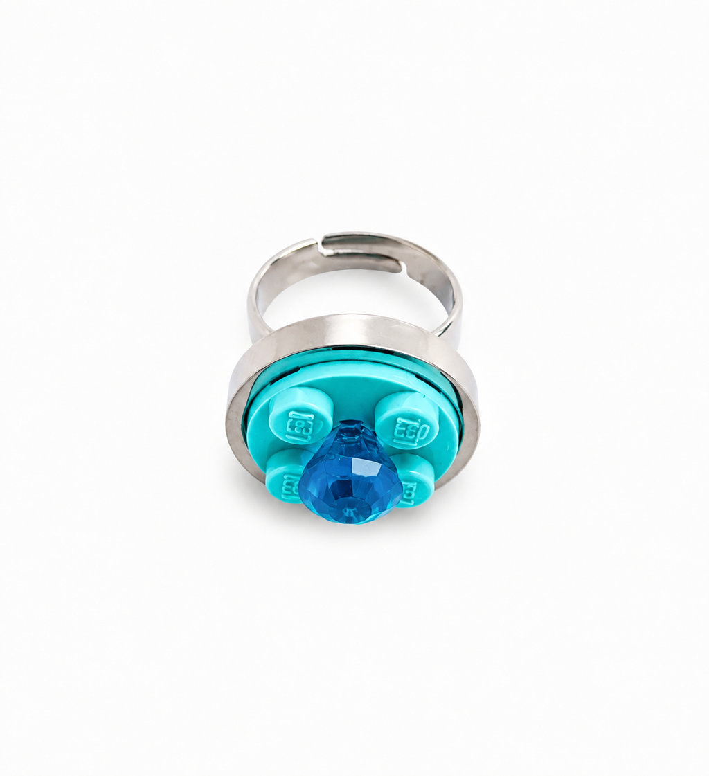 TURQUOISE & BLUE ADJUSTABLE BRICK RING