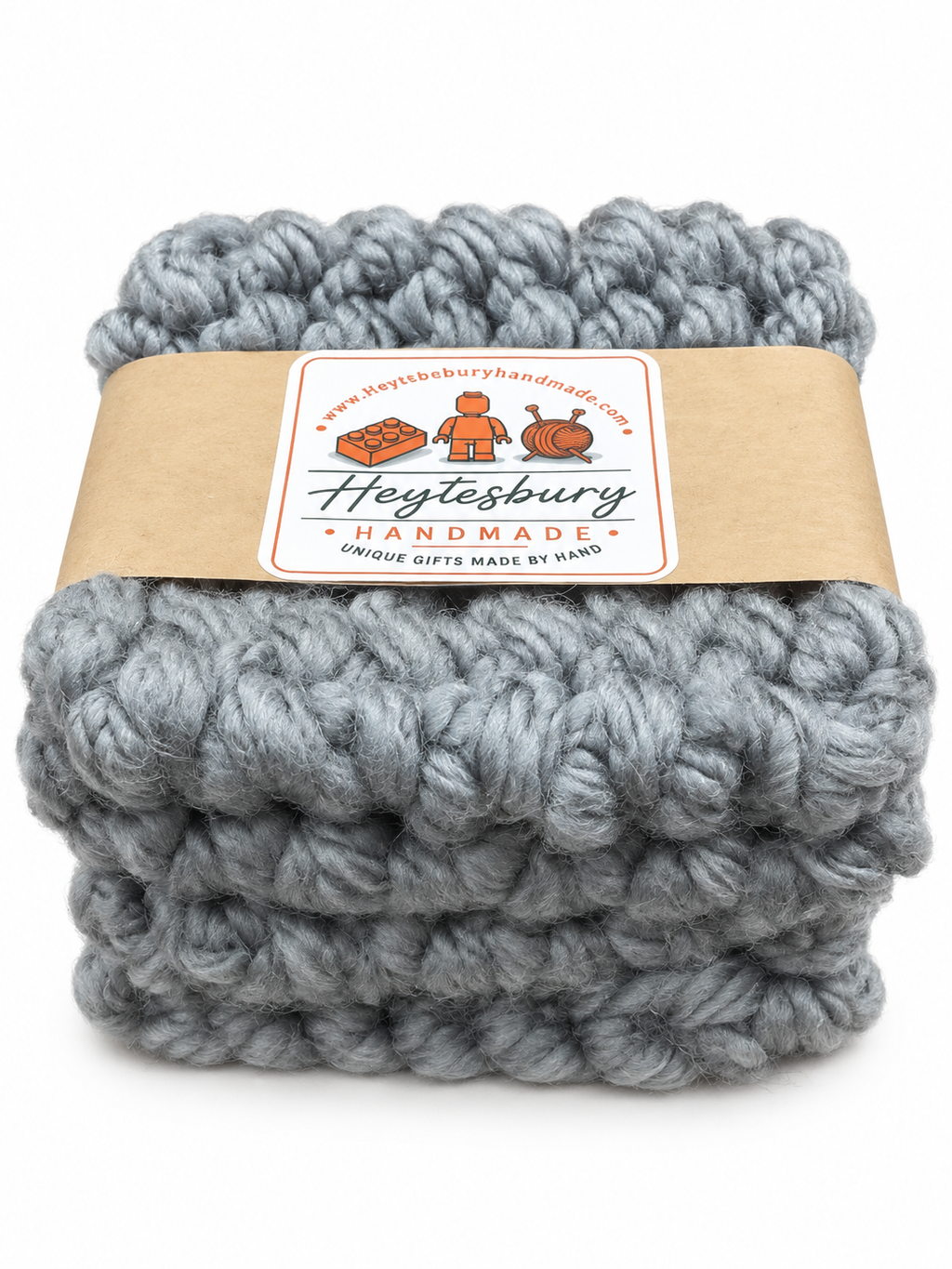 GREY HAND KNITTED COASTER SET