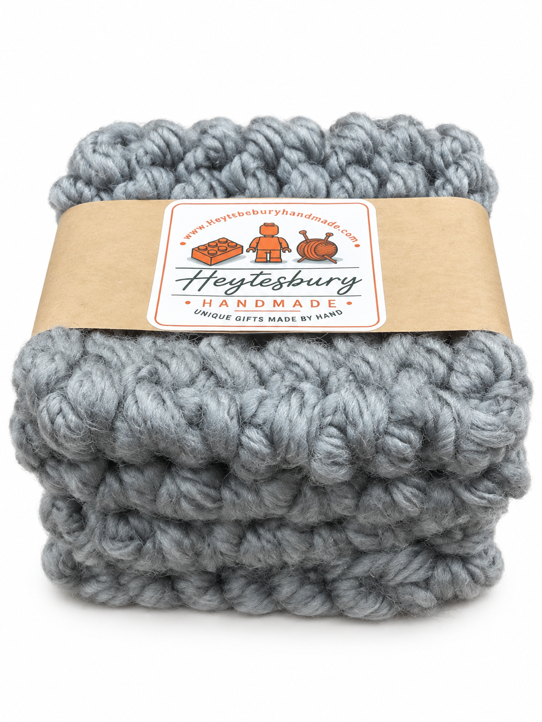 GREY HAND KNITTED COASTER SET