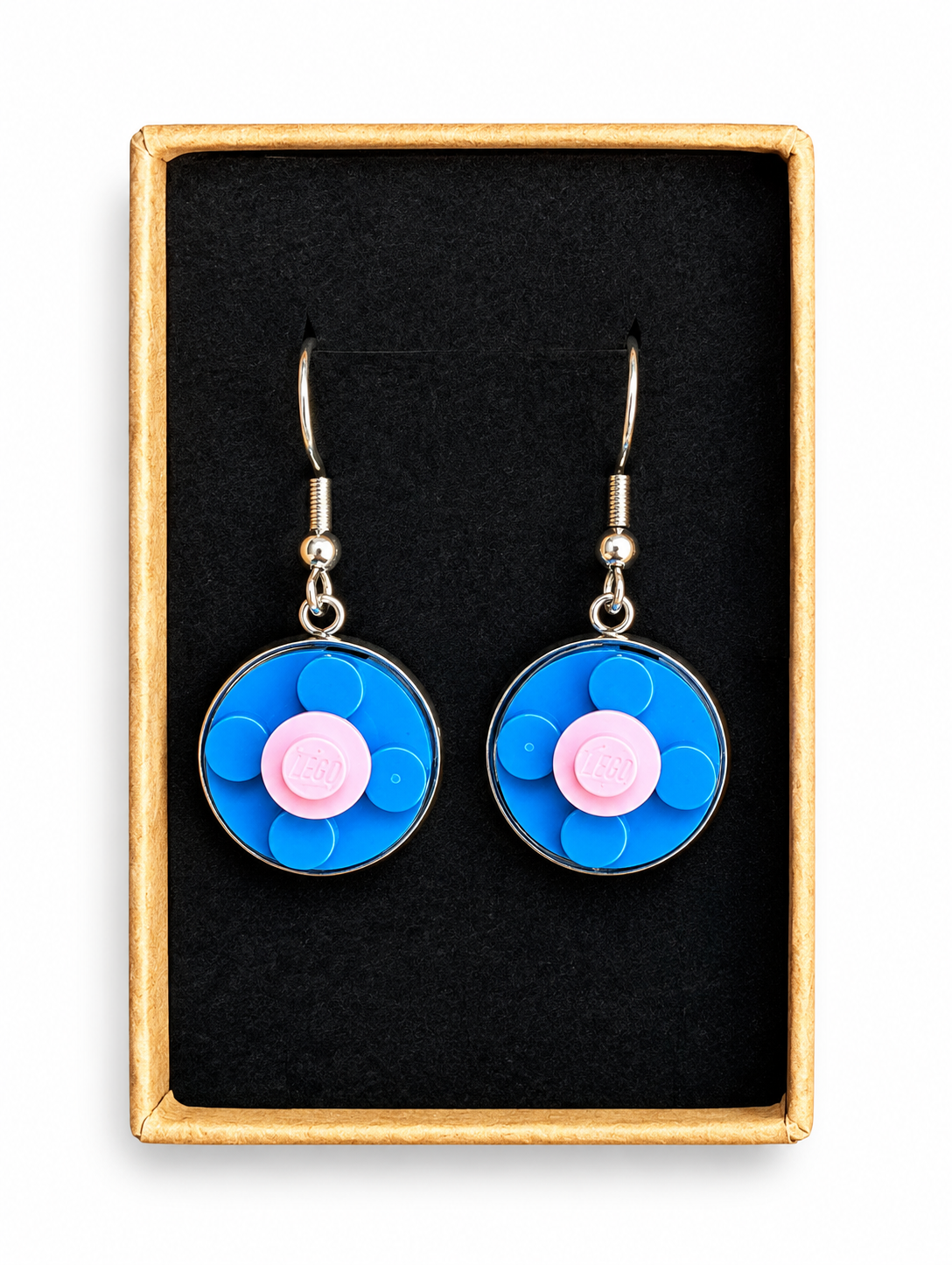 BLUE & PINK BRICK EARRINGS