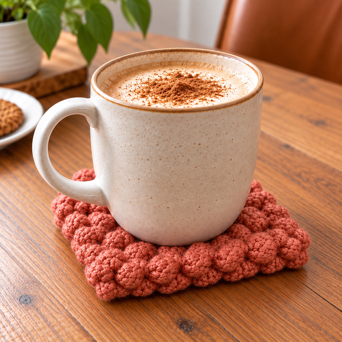 RUST HAND KNITTED COASTER SET