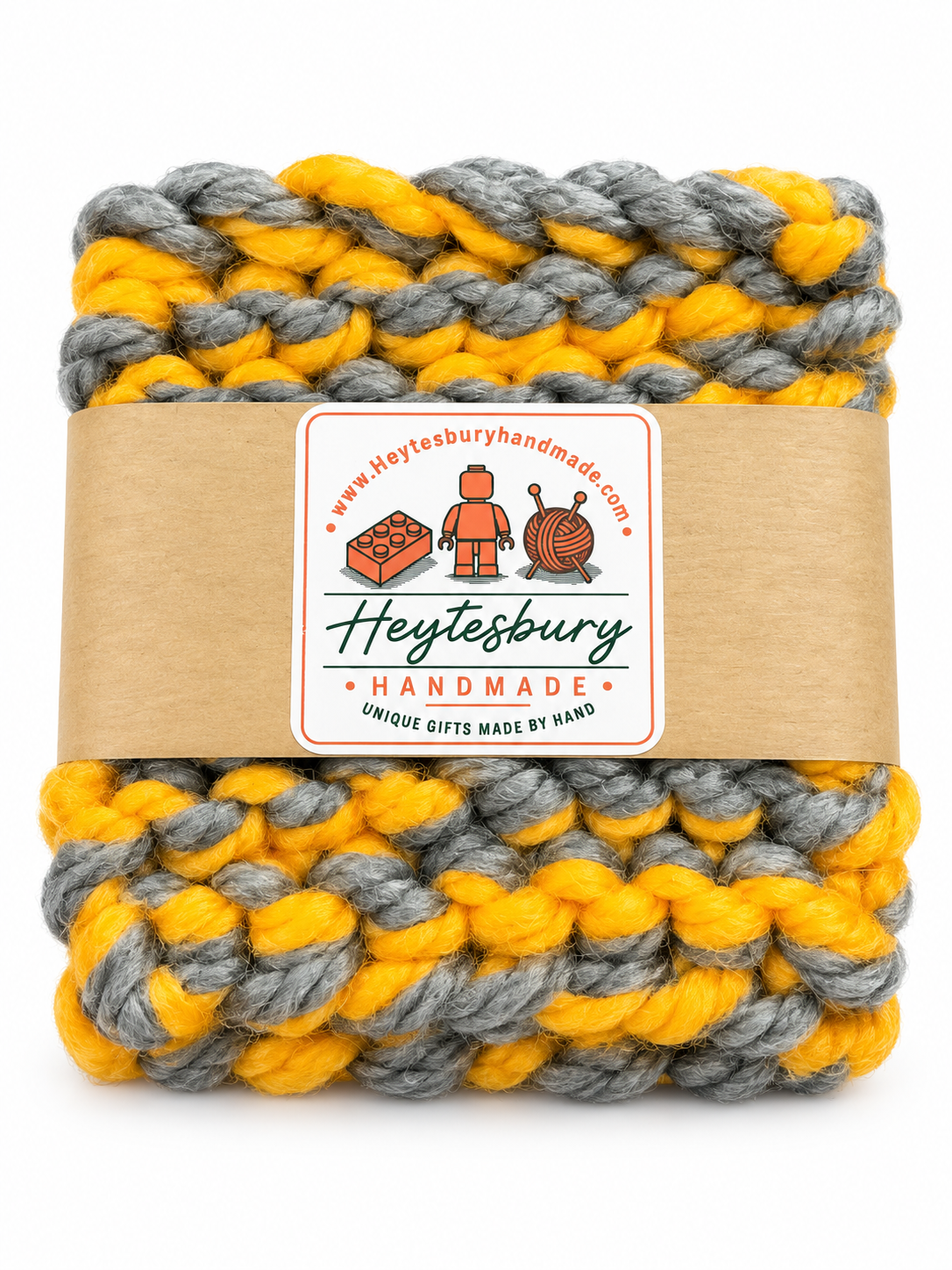 MUSTARD & GREY HAND KNITTED COASTER SET