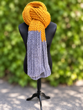Hand knitted Mustard & Grey chunky rib pattern scarf