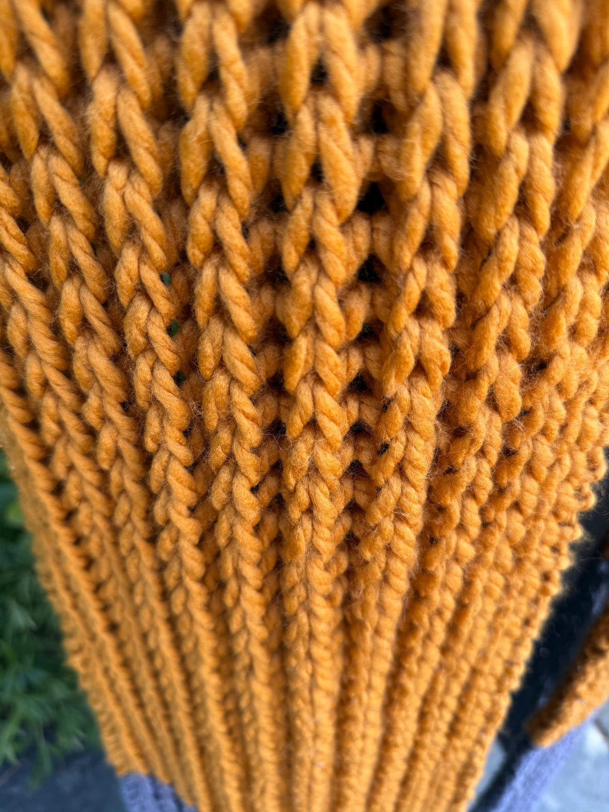 Hand knitted Mustard & Grey chunky rib pattern scarf