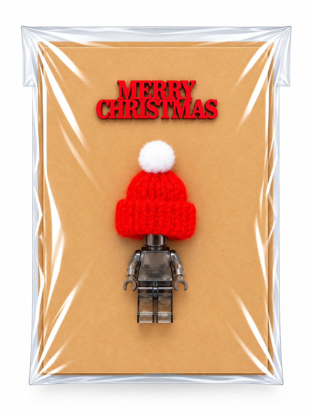 BLACK TRANSPARENT BRICK MAN SANTA CHRISTMAS CARD