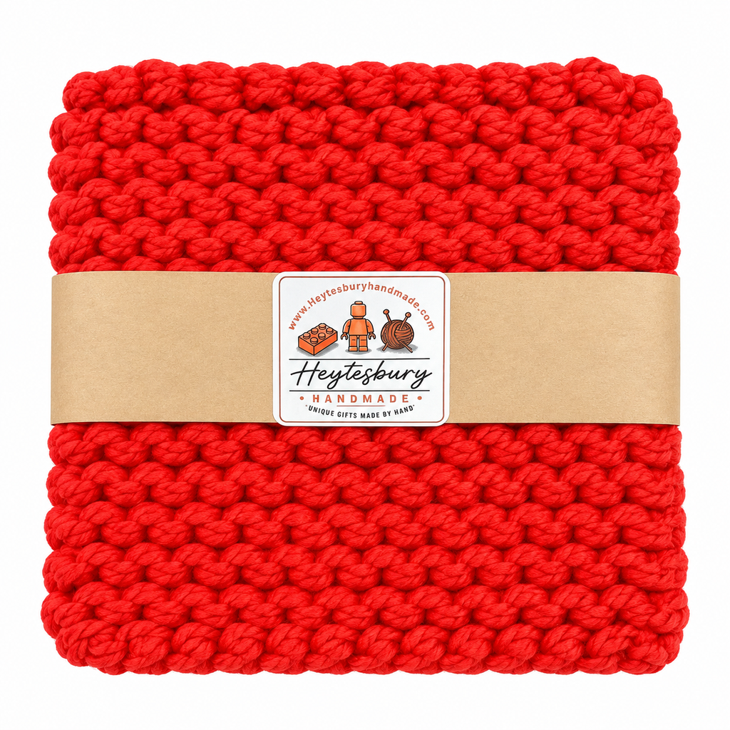 RED HAND KNITTED TRIVET/POT STAND