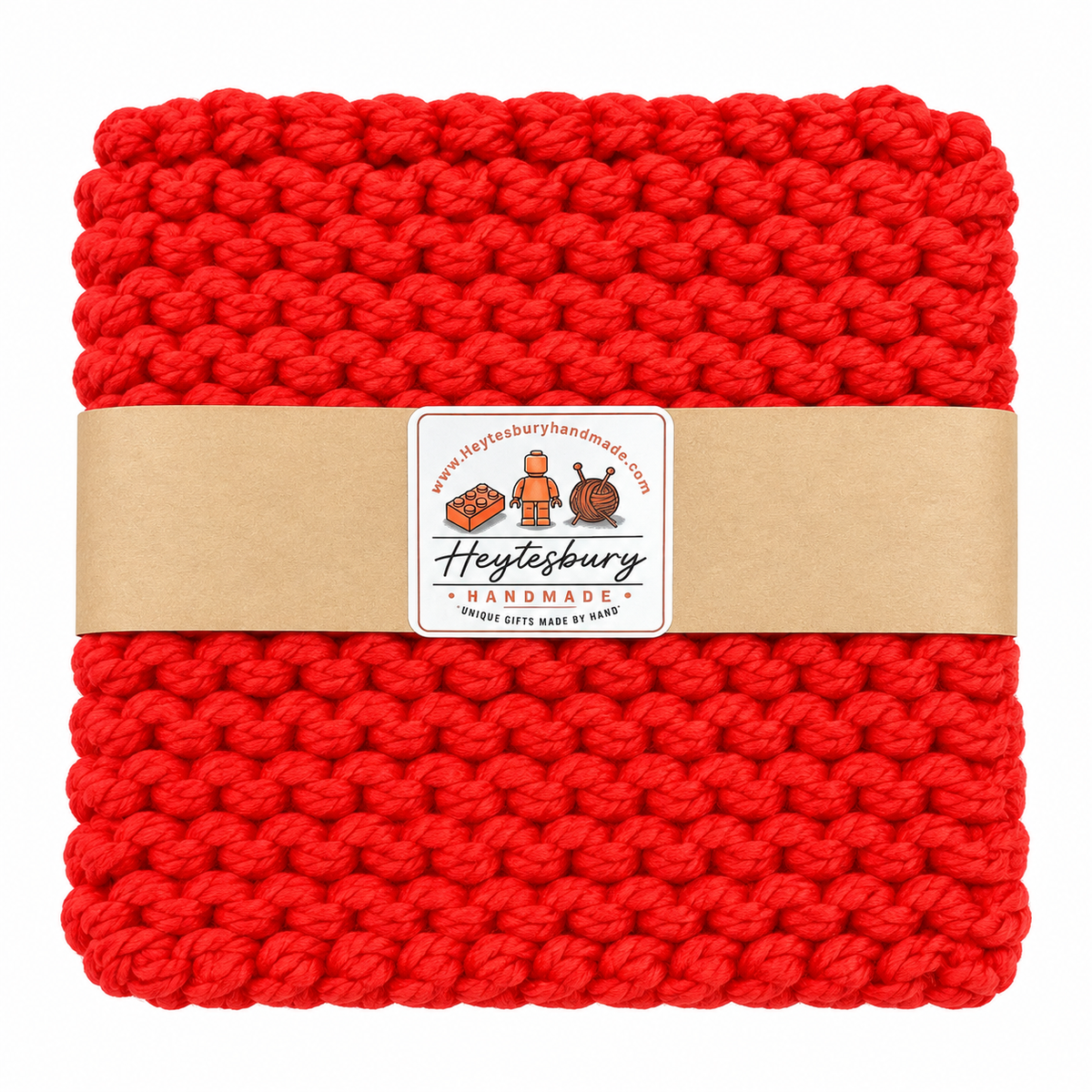 RED HAND KNITTED TRIVET/POT STAND