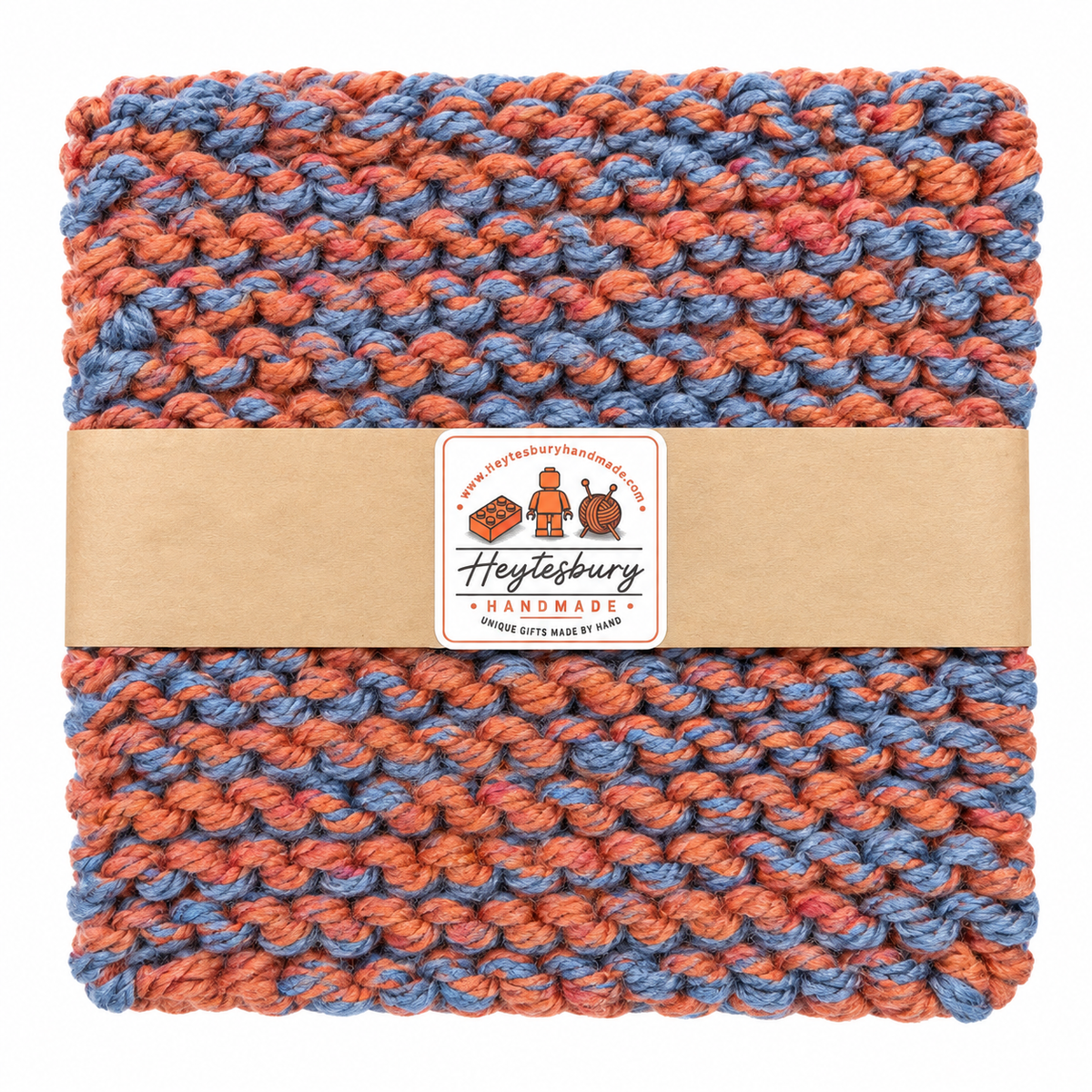 RUST & BLUE HAND KNITTED TRIVET/POT STAND