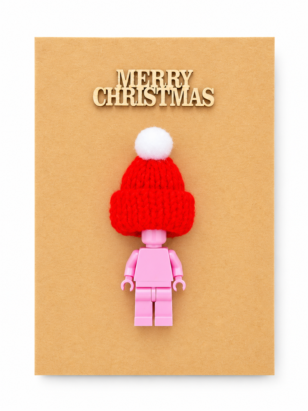 LIGHT PINK BRICK MAN SANTA CHRISTMAS CARD