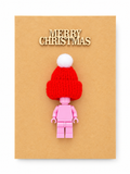 LIGHT PINK BRICK MAN SANTA CHRISTMAS CARD