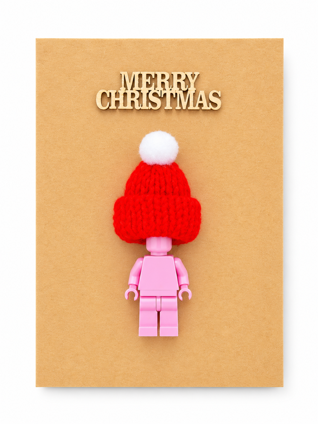 LIGHT PINK BRICK MAN SANTA CHRISTMAS CARD