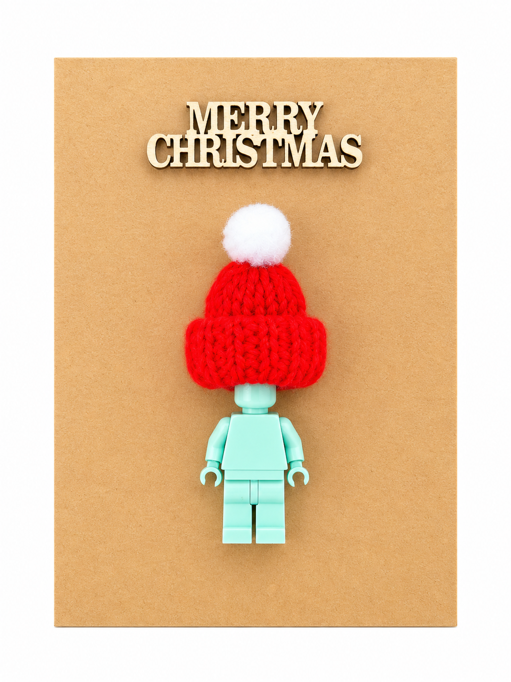 MINT BLUE BRICK MAN SANTA CHRISTMAS CARD