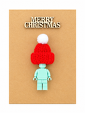 MINT BLUE BRICK MAN SANTA CHRISTMAS CARD