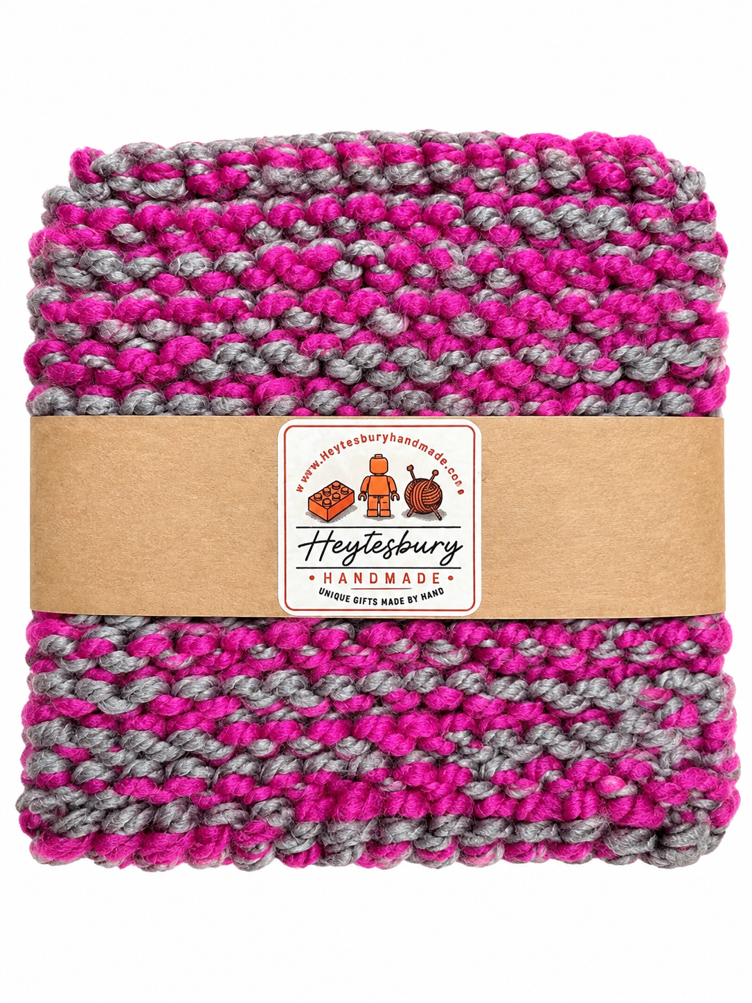 PINK & GREY HAND KNITTED TRIVET/POT STAND