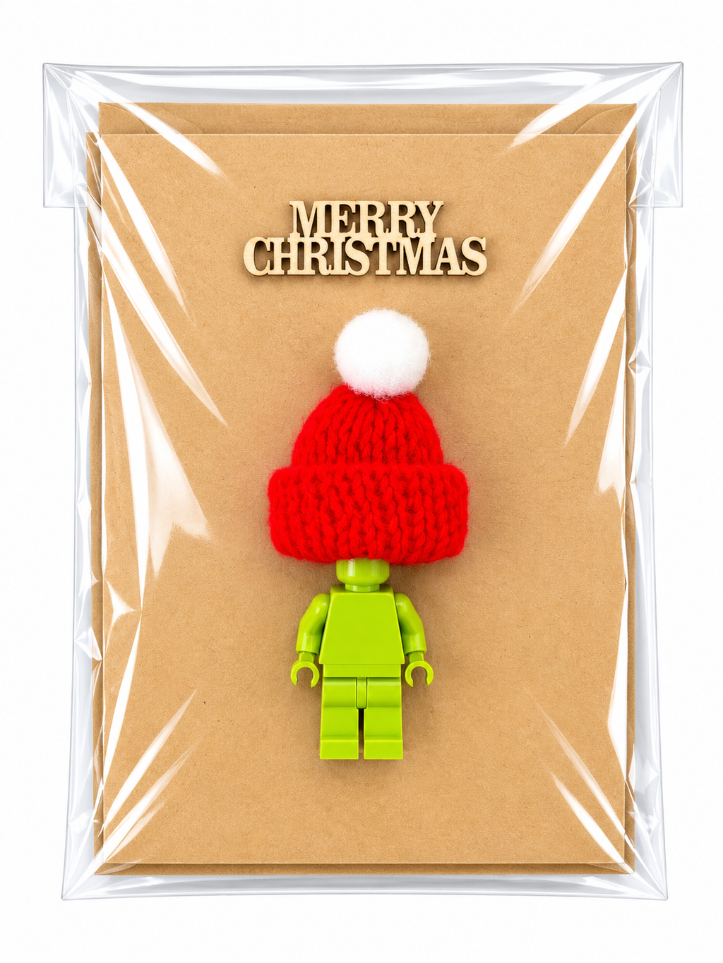 LIME GREEN BRICK MAN SANTA CHRISTMAS CARD