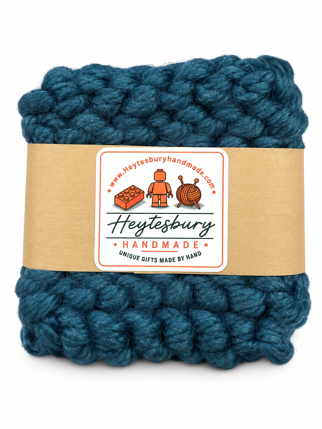 PETROL BLUE HAND KNITTED COASTER SET